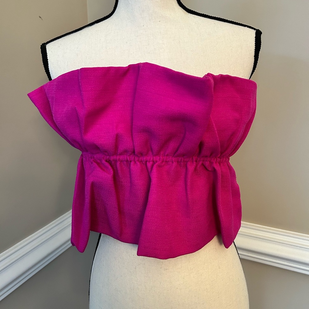 Pink Strapless Top with Peplum Style Front